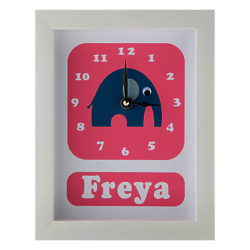 Stripey Cats Personalised Elwyn Elephant Framed Clock, 23 x 18cm Pink